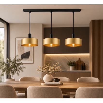 Hanglamp met kabel HAKI 3xE27/60W/230V goud/zwart