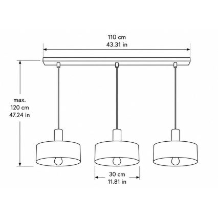 Hanglamp met kabel HAKI 3xE27/60W/230V goud/zwart