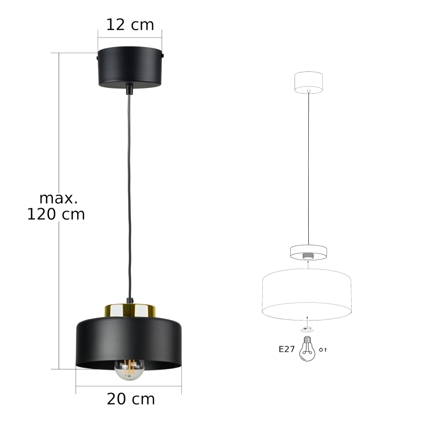 Hanglamp met kabel IGNIA 1xE27/60W/230V zwart/goud