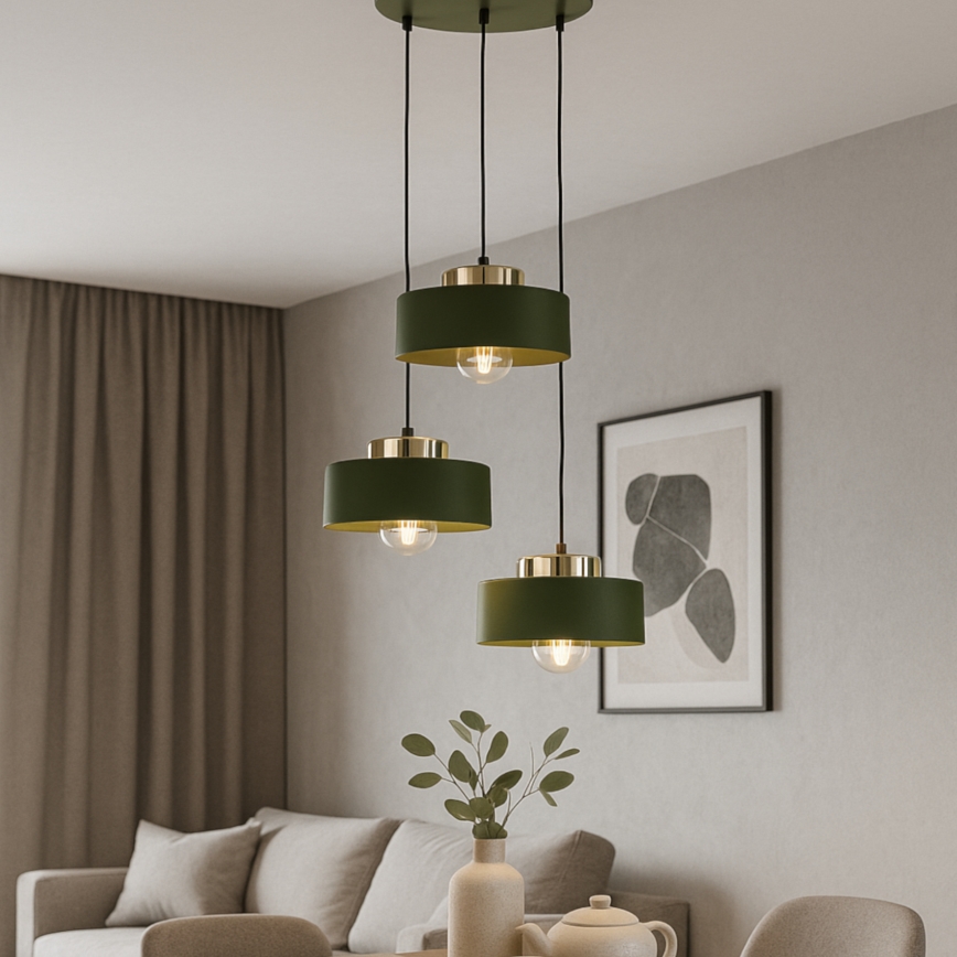 Hanglamp met kabel IGNIA 3xE27/60W/230V groen/goud