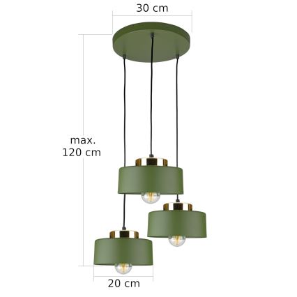 Hanglamp met kabel IGNIA 3xE27/60W/230V groen/goud