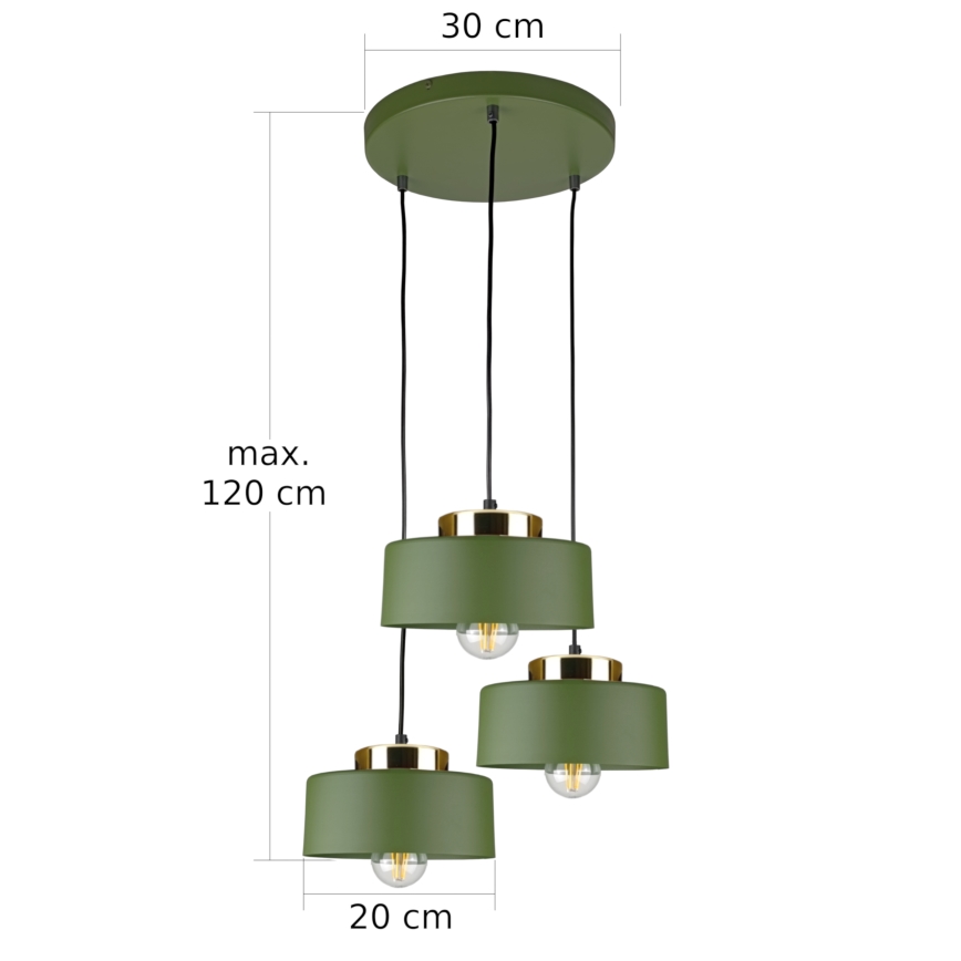 Hanglamp met kabel IGNIA 3xE27/60W/230V groen/goud