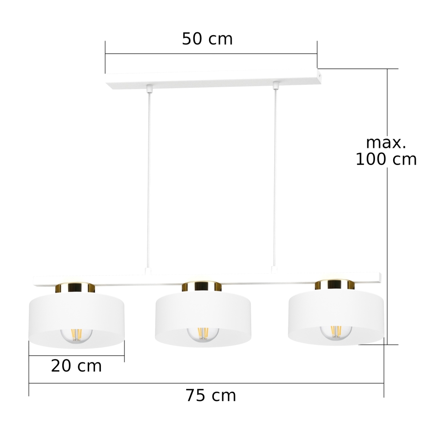 Hanglamp met kabel IGNIA 3xE27/60W/230V wit/goud