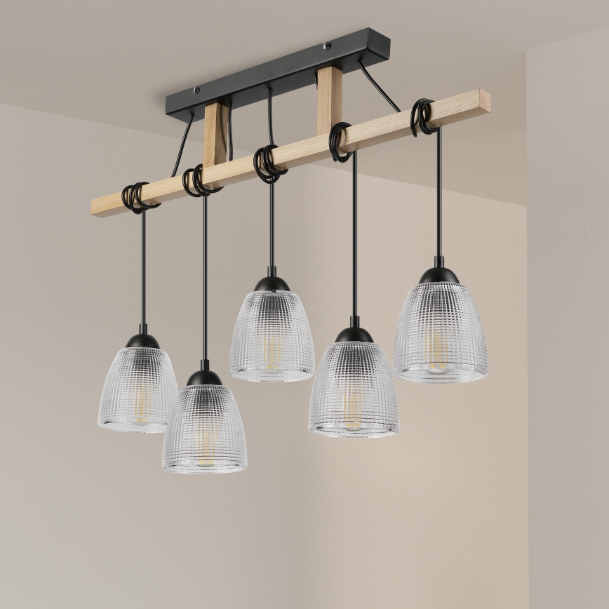 Hanglamp met kabel LEANDRA 5xE27/15W/230V eik/zwart