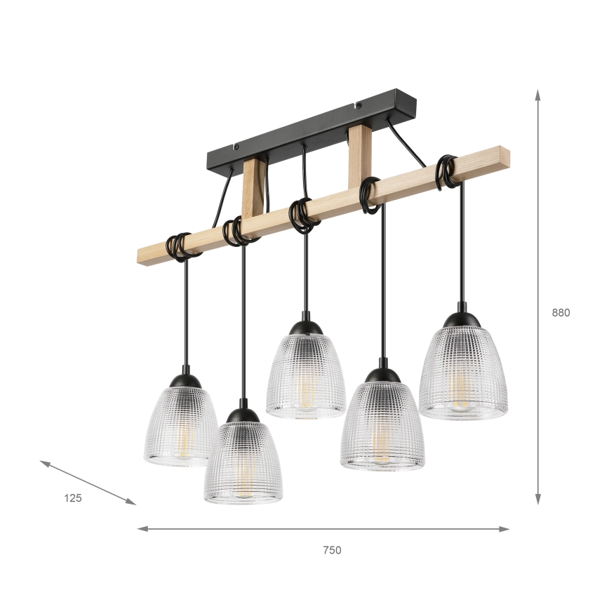 Hanglamp met kabel LEANDRA 5xE27/15W/230V eik/zwart