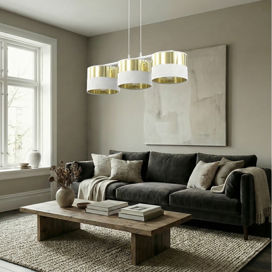 Hanglamp met kabel LUX 3xE27/15W/230V wit/goud