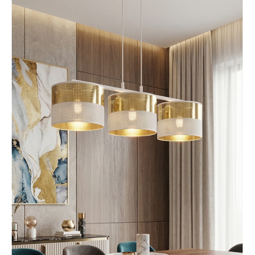 Hanglamp met kabel LUX 3xE27/15W/230V wit/goud