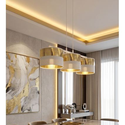 Hanglamp met kabel LUX 3xE27/15W/230V wit/goud