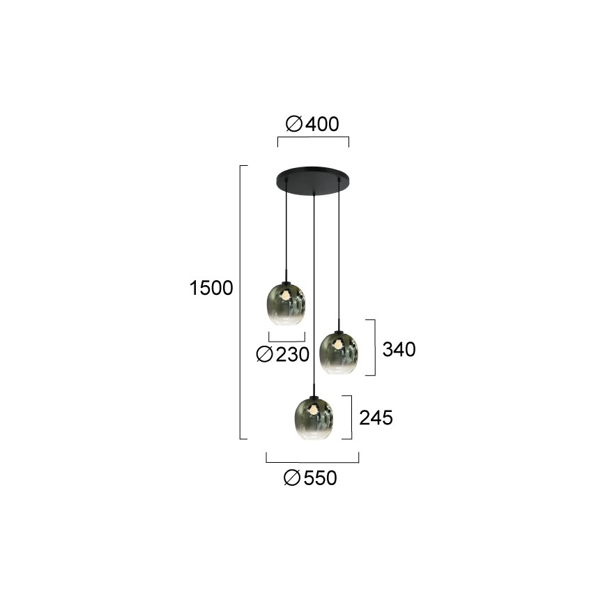Hanglamp met kabel MIRROR 3xE27/14W/230V gerookt groen