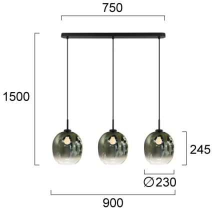 Hanglamp met kabel MIRROR 3xE27/14W/230V rookzwart