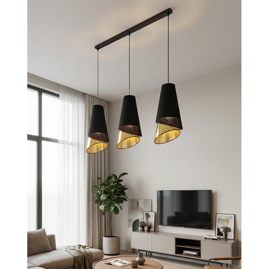 Hanglamp met kabel MODA 3xE27/15W/230V zwart/goud