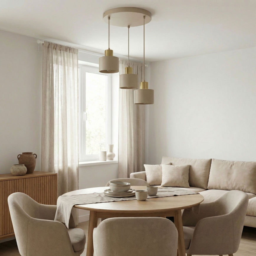 Hanglamp met kabel PARKLA 3xE27/15W/230V beige/goud