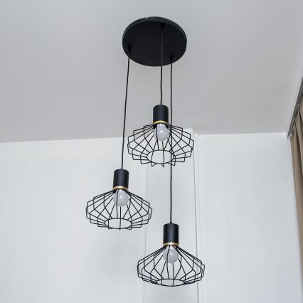 Hanglamp met kabel SOLANO 3xE27/15W/230V zwart/goud