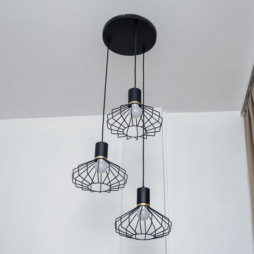 Hanglamp met kabel SOLANO 3xE27/15W/230V zwart/goud