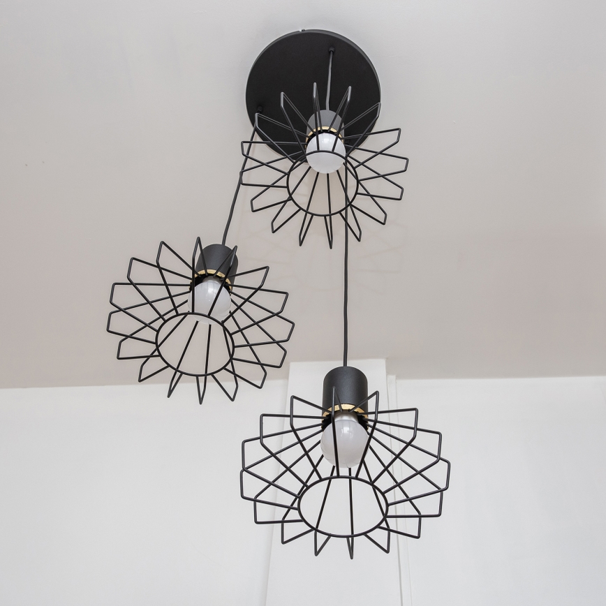 Hanglamp met kabel SOLANO 3xE27/15W/230V zwart/goud