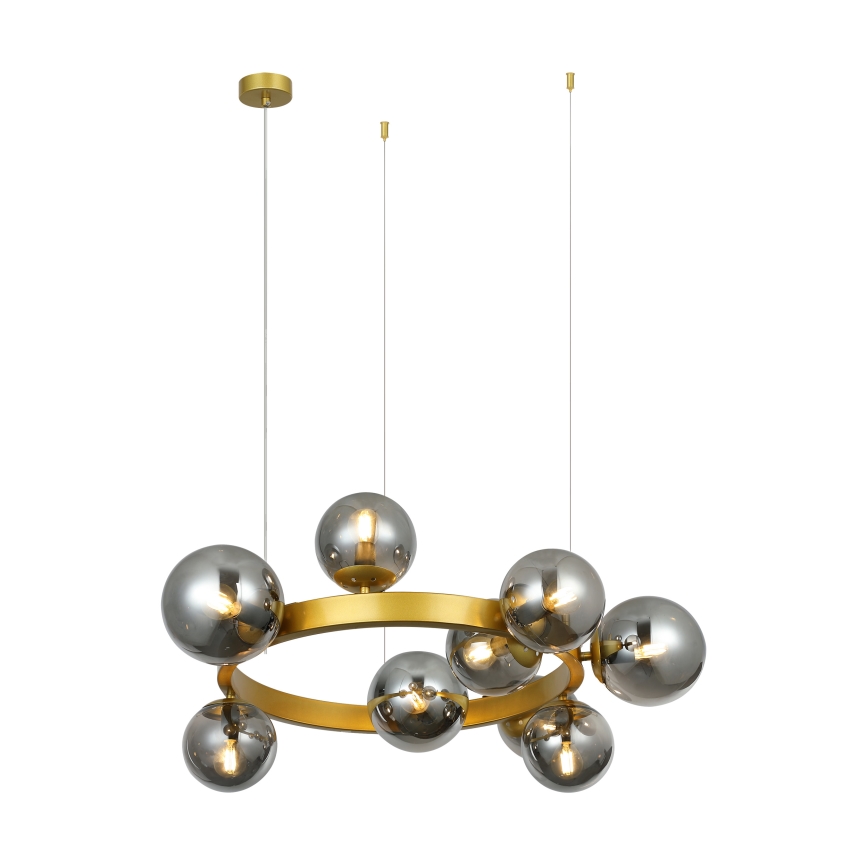 Hanglamp met kabel SOLARI 9xE14/15W/230V goud/rookzwart