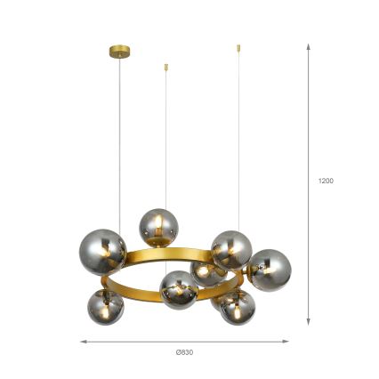 Hanglamp met kabel SOLARI 9xE14/15W/230V goud/rookzwart