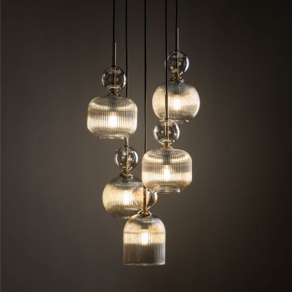 Hanglamp met kabel SOPHIA 5xE14/10W/230V zwart/gerookt beige