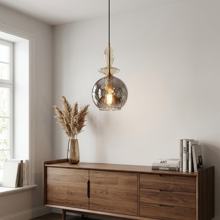 Hanglamp met kabel VELLO 1xE27/15W/230V zwart/rookbeige/zwart