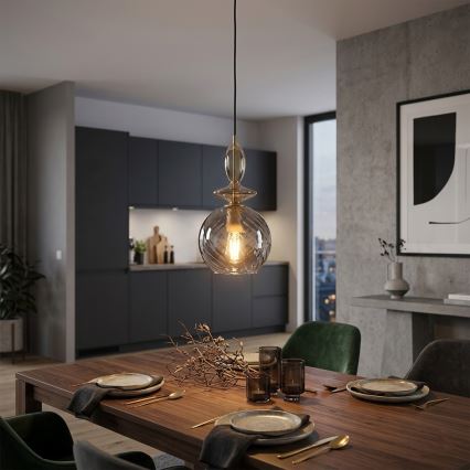 Hanglamp met kabel VELLO 1xE27/15W/230V zwart/rookbeige/zwart