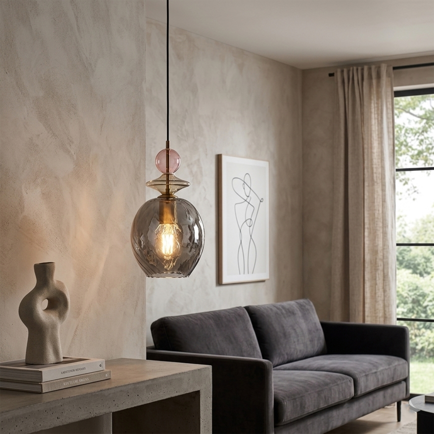 Hanglamp met kabel VELLO 1xE27/15W/230V zwart/rookroze/beige/zwart
