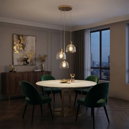 Hanglamp met kabel VIVE 3xE27/15W/230V goudkleurig