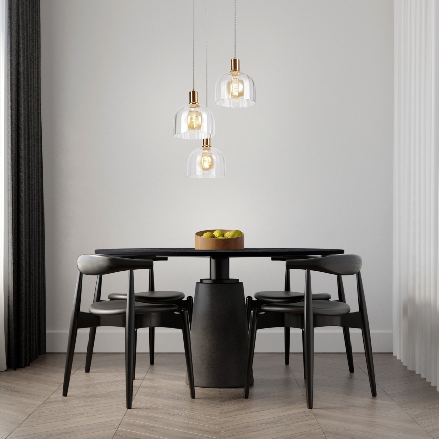 Hanglamp met kabel VIVE 3xE27/15W/230V goudkleurig