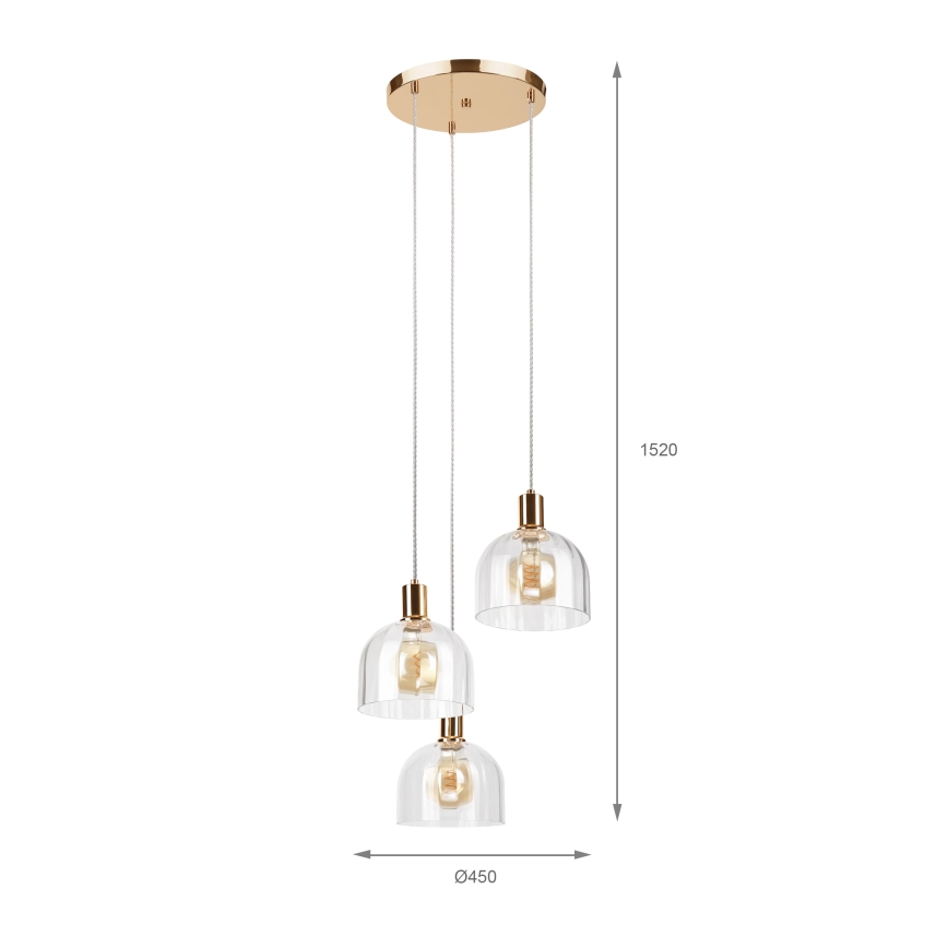 Hanglamp met kabel VIVE 3xE27/15W/230V goudkleurig