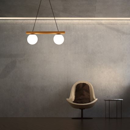 Hanglamp met kabel WOODSTOCK 2xE27/15W/230V hout/zwart