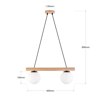 Hanglamp met kabel WOODSTOCK 2xE27/15W/230V hout/zwart