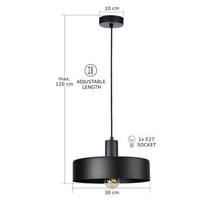 Hanglamp met snoer ARCANE 1xE27/60W/230V zwart
