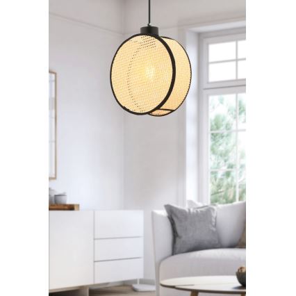 Hanglamp met snoer DRUM 1xE27/60W/230V beige/zwart
