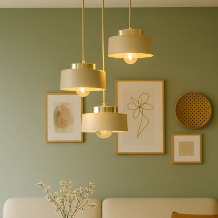 Hanglamp met snoer IGNIA 3xE27/60W/230V beige/goud