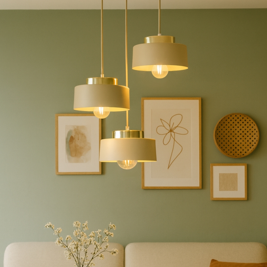 Hanglamp met snoer IGNIA 3xE27/60W/230V beige/goud