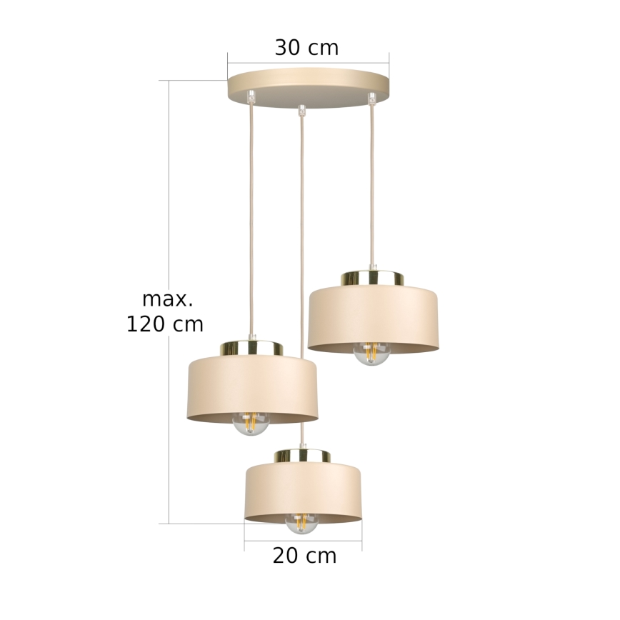 Hanglamp met snoer IGNIA 3xE27/60W/230V beige/goud