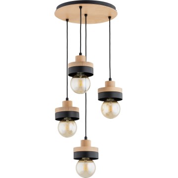 Hanglamp met snoer LARSO 4xE27/15W/230V zwart/beige