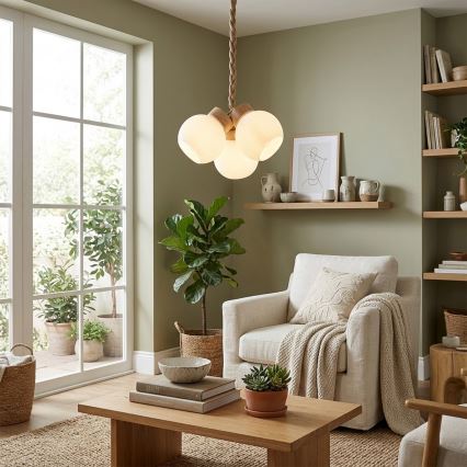 Hanglamp met snoer LOOMIS 3xE27/15W/230V 83 cm beige/eiken