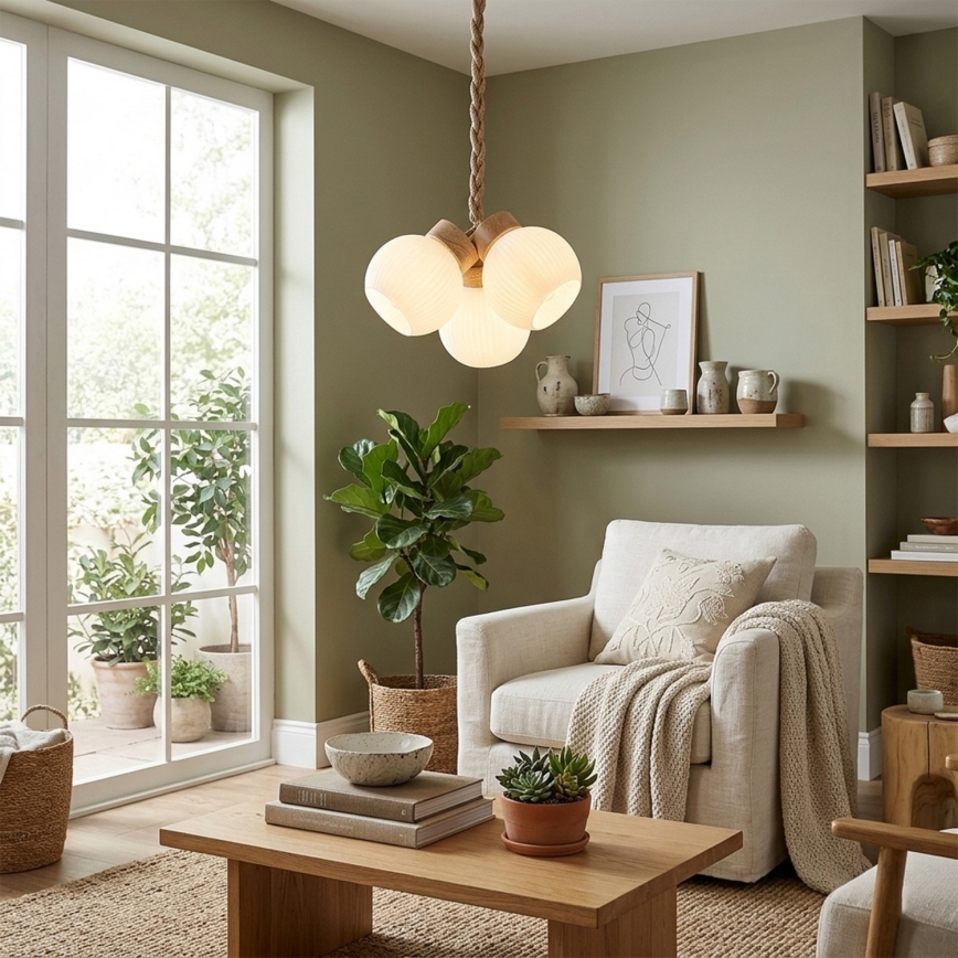 Hanglamp met snoer LOOMIS 3xE27/15W/230V 83 cm beige/eiken