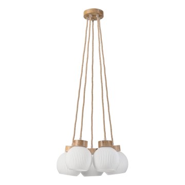 Hanglamp met snoer LOOMIS 5xE27/15W/230V 83 cm beige/eiken