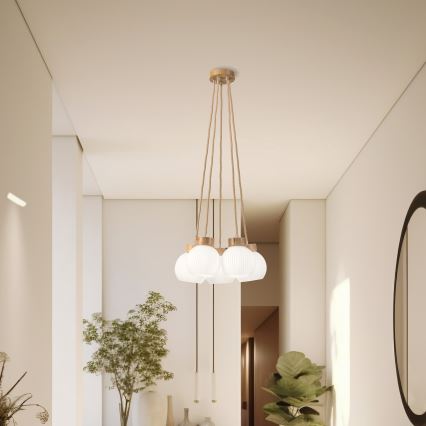 Hanglamp met snoer LOOMIS 5xE27/15W/230V 83 cm beige/eiken
