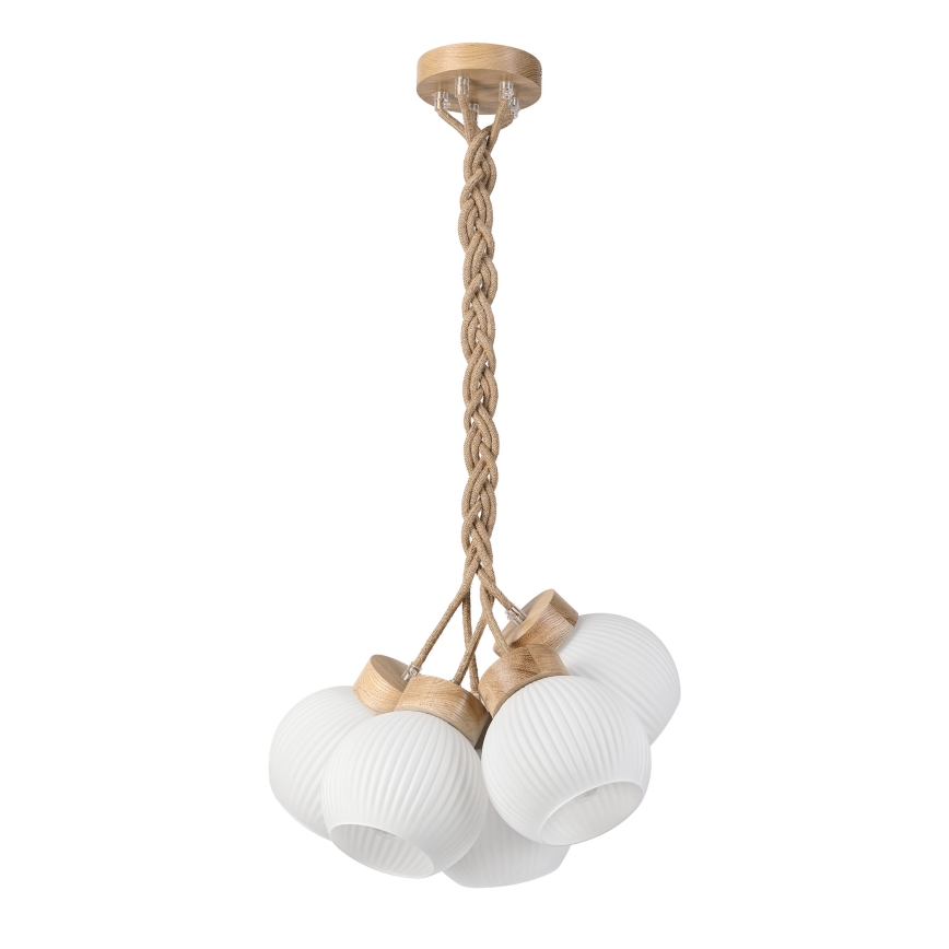 Hanglamp met snoer LOOMIS 5xE27/15W/230V 83 cm beige/eiken