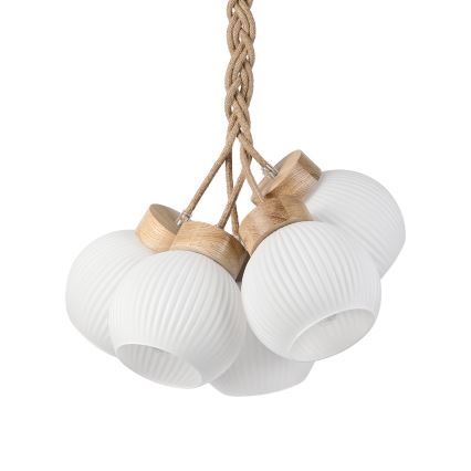 Hanglamp met snoer LOOMIS 5xE27/15W/230V 83 cm beige/eiken