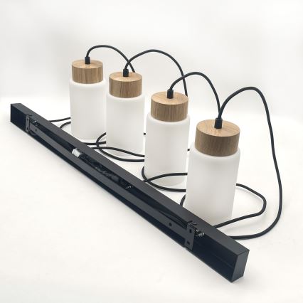 Hanglamp met snoer MARKUS 4xE27/15W/230V zwart/eiken