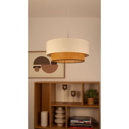 Hanglamp met snoer NATIA 1xE27/60W/230V Ø 45 cm wit/bruin