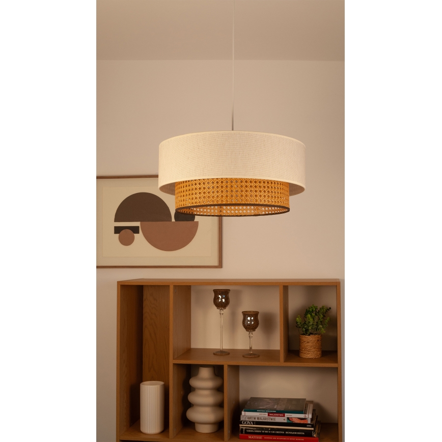 Hanglamp met snoer NATIA 1xE27/60W/230V Ø 45 cm wit/bruin