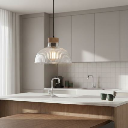 Hanglamp met snoer PIA 1xE27/60W/230V Ø 30 cm eiken