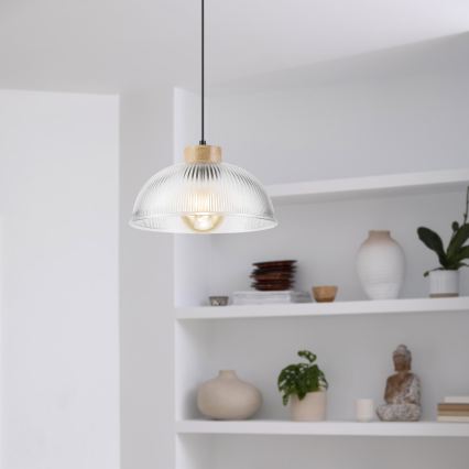 Hanglamp met snoer PIA 1xE27/60W/230V Ø 30 cm eiken