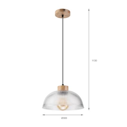 Hanglamp met snoer PIA 1xE27/60W/230V Ø 30 cm eiken