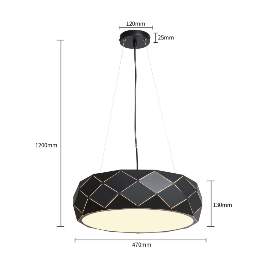 Hanglamp met snoer REUS 3xE27/40W/230V Ø 47 cm zwart