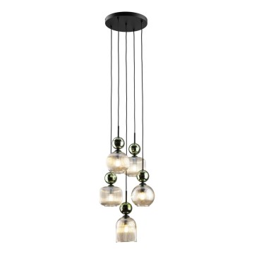 Hanglamp met snoer SOPHIA 5xE14/10W/230V zwart/groen/rookbeige